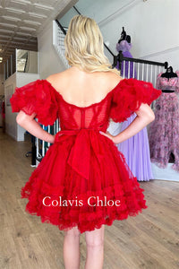 A Line Off the Shoulder Tulle Homecoming Dress