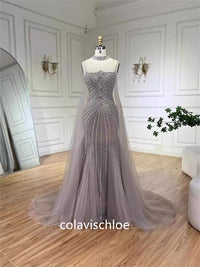 Luxury Square Neck Beading Mermaid Prom Dress with Cape