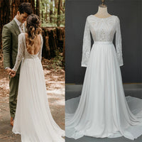 Bohemian Chiffon Rustic Outdoor Wedding Dress Backless Buttons Up