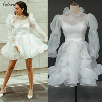 Mini Organza Long Bishop Sleeves Micro Wedding Dress Custom Made