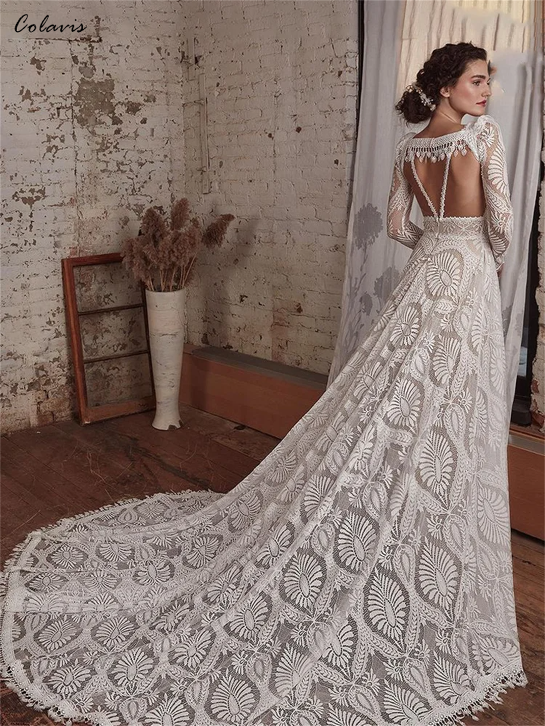 Spaghetti Straps Lace Wedding Dress With Long Sleeve Bolero