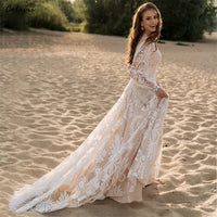 Custom Made A Line V Neck Tassel Bohemian Beach Modest Wedding Dress