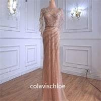 Luxury Dubai Boat Neck Pink Beading Mermaid Prom Dress