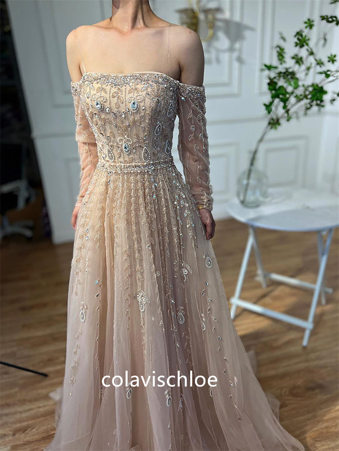 Luxury Off the Shoulder Beading A-Line Prom Dress