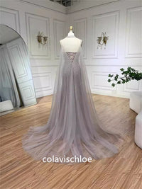 Luxury Square Neck Beading Mermaid Prom Dress with Cape