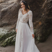 Hippie Boho Beach Elopement Backless Wedding Dress Chiffon Seaside