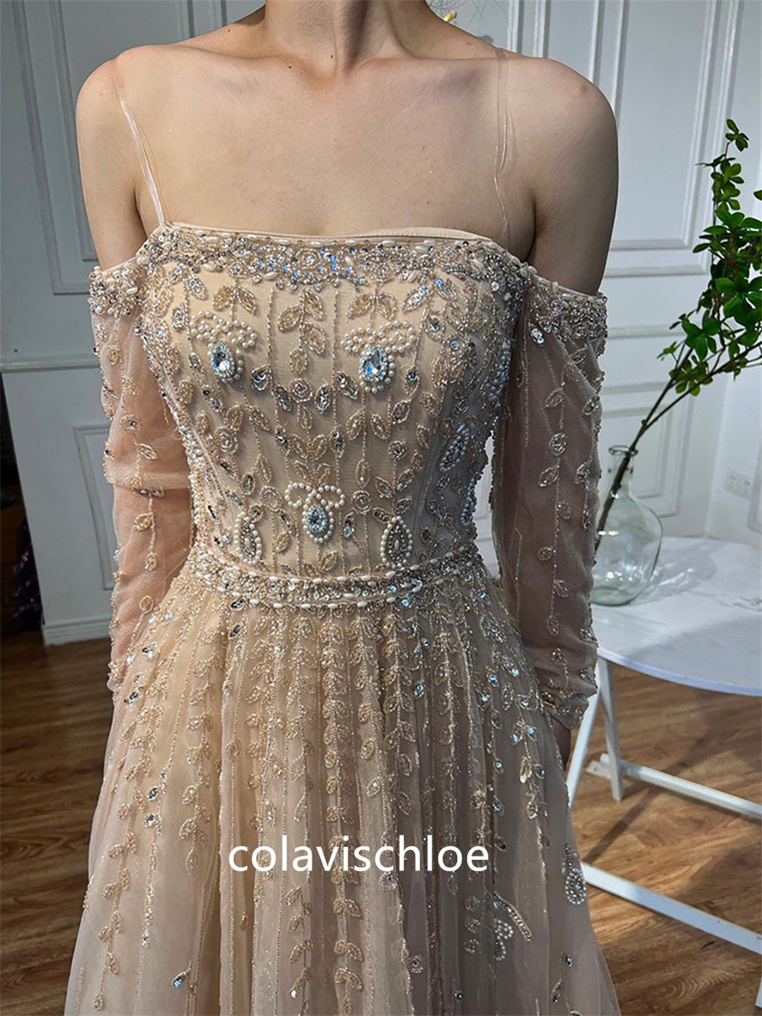 Luxury Off the Shoulder Beading A-Line Prom Dress