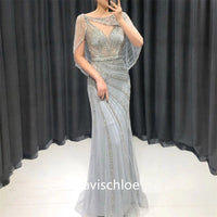 Luxury Dubai Boat Neck Pink Beading Mermaid Prom Dress