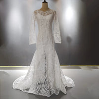 Champagne Backless Long Sleeves Lace Bhemian Wedding Dress