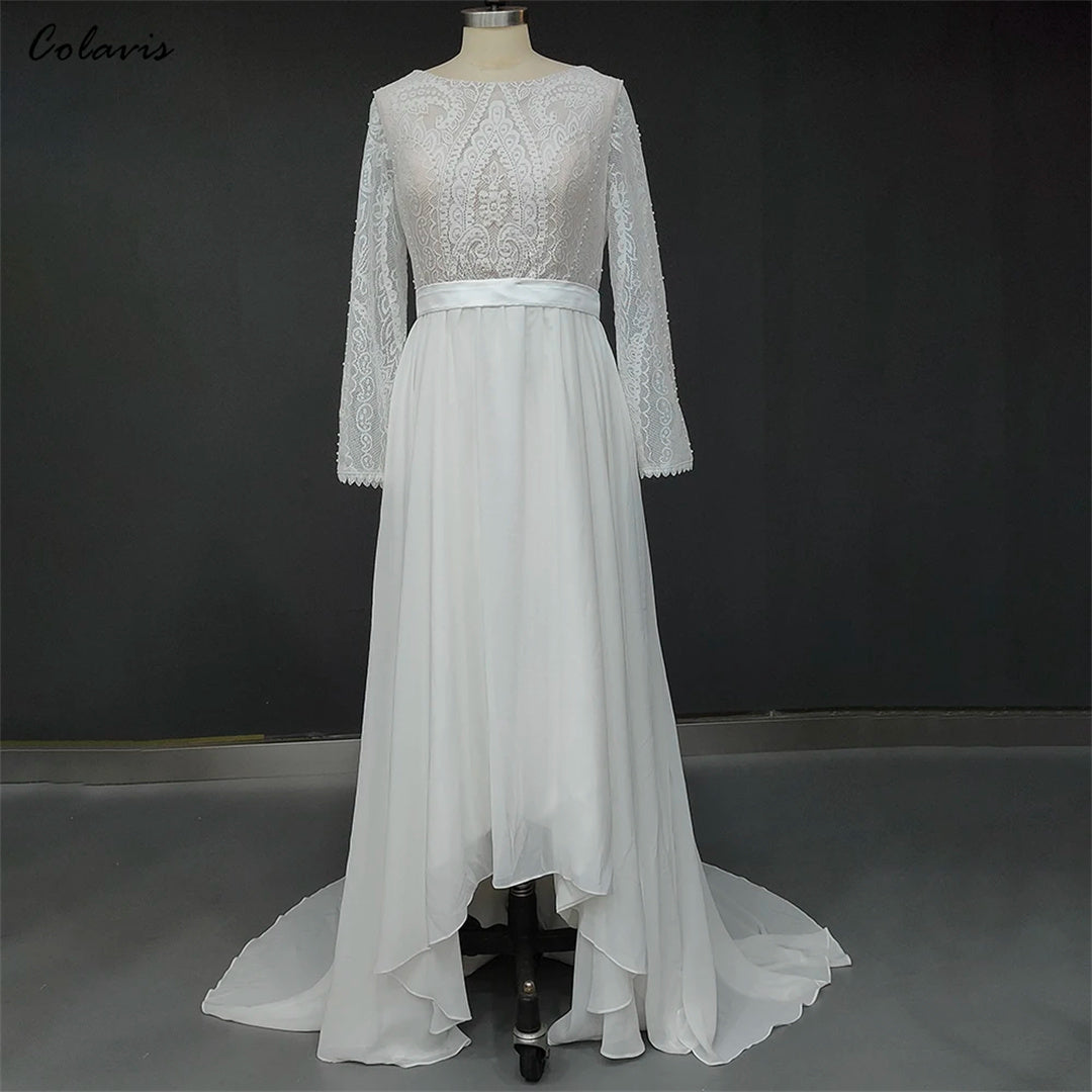 Bohemian Chiffon Rustic Outdoor Wedding Dress Backless Buttons Up