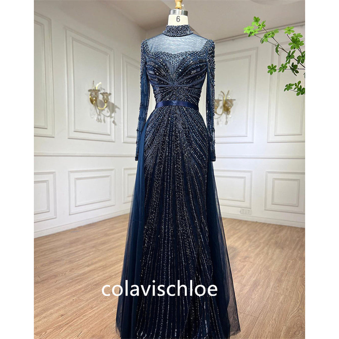 Luxury Square Neck Long Beading Mermaid Prom Dress