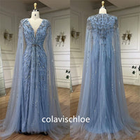 Colavis Luxury V-Neck Beading Slit Mermaid Prom Dress with Cape Sleeves