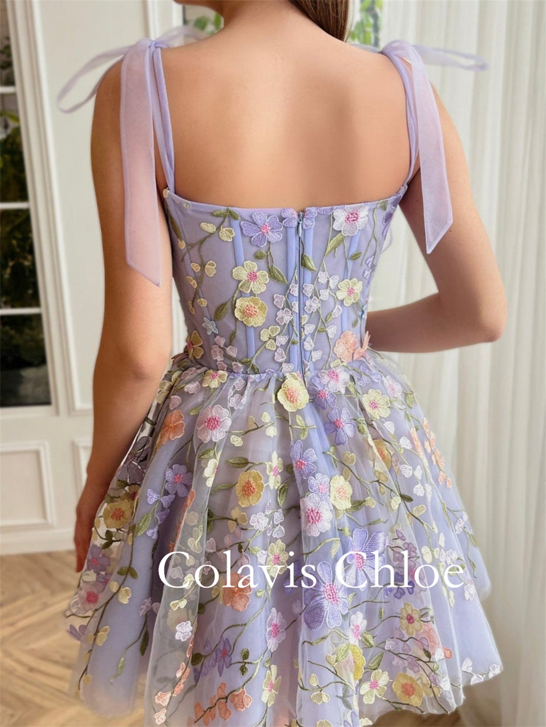 A-Line Lilac Short Homecoming Dress with 3D Flowers