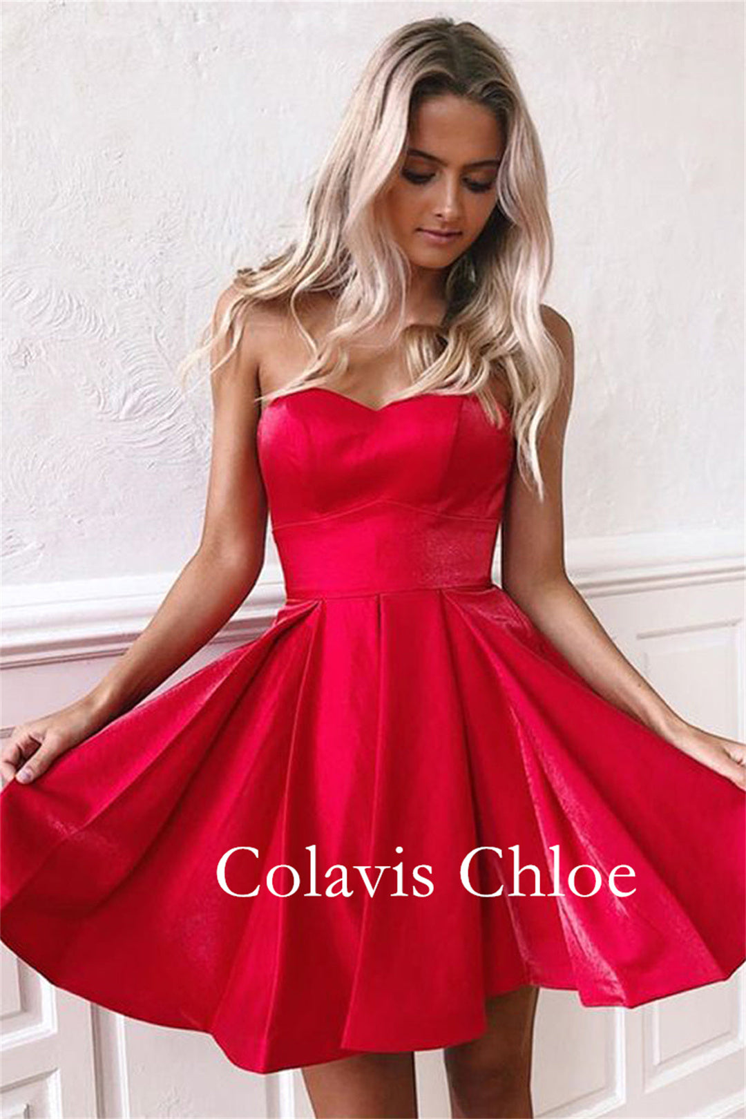 A Line Strapless Satin Homecoming Dress