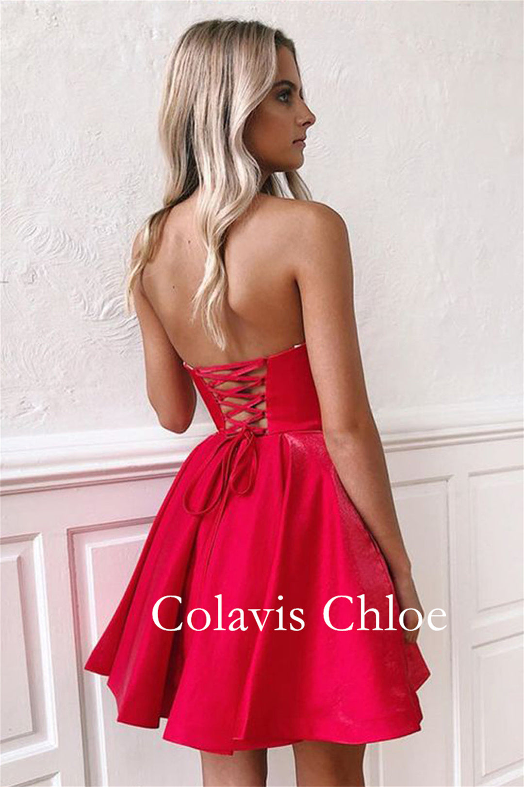 A Line Strapless Satin Homecoming Dress