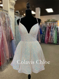 A-line V Neck Sequins Homecoming Dress