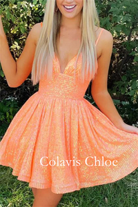 A-line V Neck Sequins Homecoming Dress