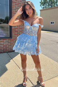 Everly | A-Line Sweetheart Tiered Short Homecoming Dress