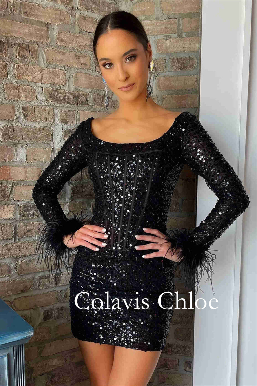 Sheath Sequins Homecoming Dress with Long Sleeves