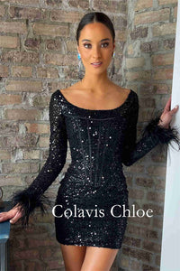 Sheath Sequins Homecoming Dress with Long Sleeves