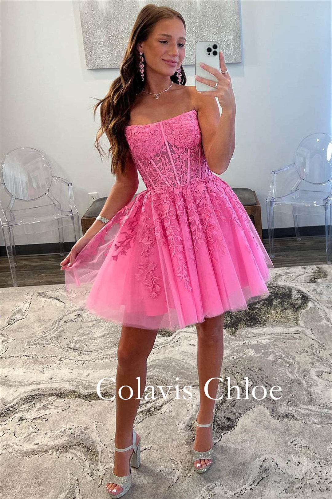 A-Line Tulle Lace Homecoming Dress with Appliques