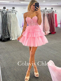 A-Line Sweetheart Lace Short Homecoming Dress