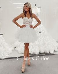 A-Line Sweetheart Lace Short Homecoming Dress