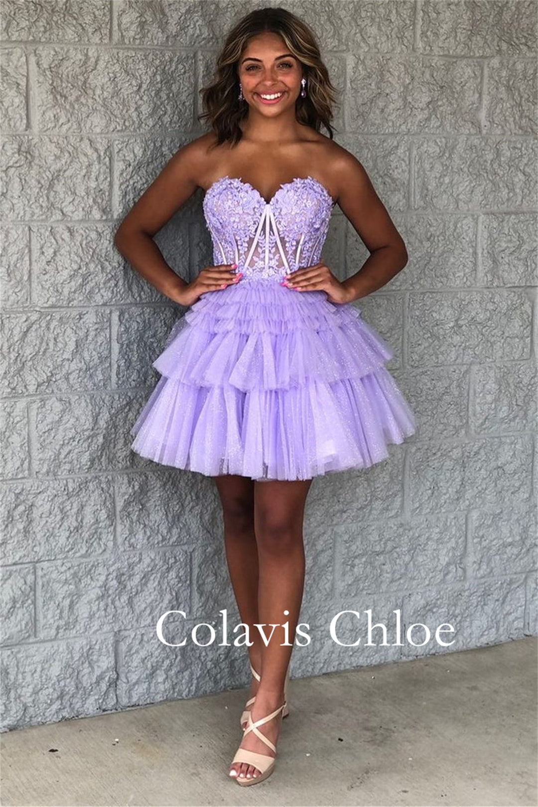 A-Line Sweetheart Lace Short Homecoming Dress