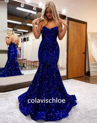 MERMAID SWEETHEART NECK SEQUINS PROM DRESS