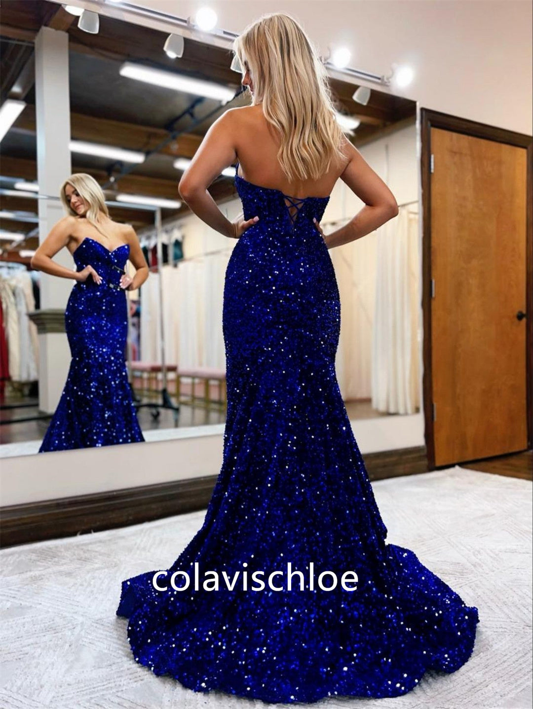 MERMAID SWEETHEART NECK SEQUINS PROM DRESS