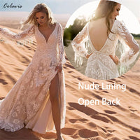 Custom Made A Line V Neck Tassel Bohemian Beach Modest Wedding Dress