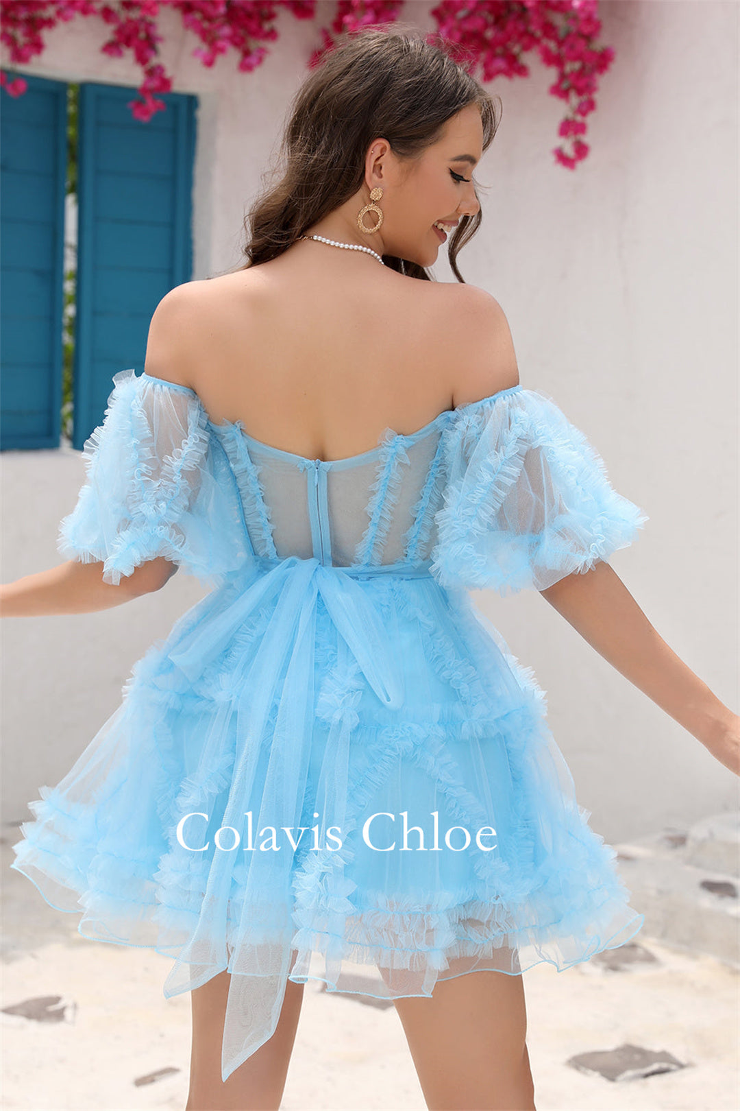 A Line Off the Shoulder Tulle Homecoming Dress