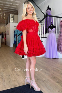 A Line Off the Shoulder Tulle Homecoming Dress