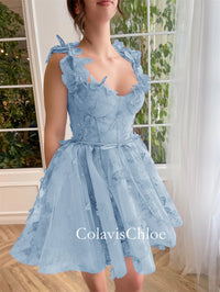 Aline Short Tulle Prom Dress with 3D Butterflies