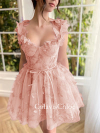 Aline Short Tulle Prom Dress with 3D Butterflies