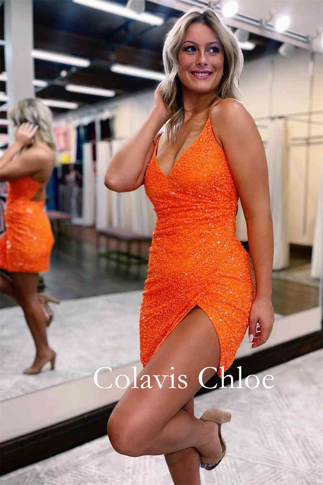 Bodycon V-Neck Sequined Homecoming Dress