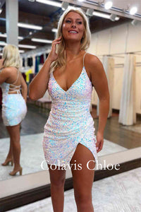 Bodycon V-Neck Sequined Homecoming Dress