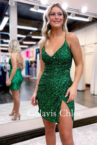 Bodycon V-Neck Sequined Homecoming Dress