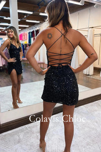 Bodycon V-Neck Sequined Homecoming Dress