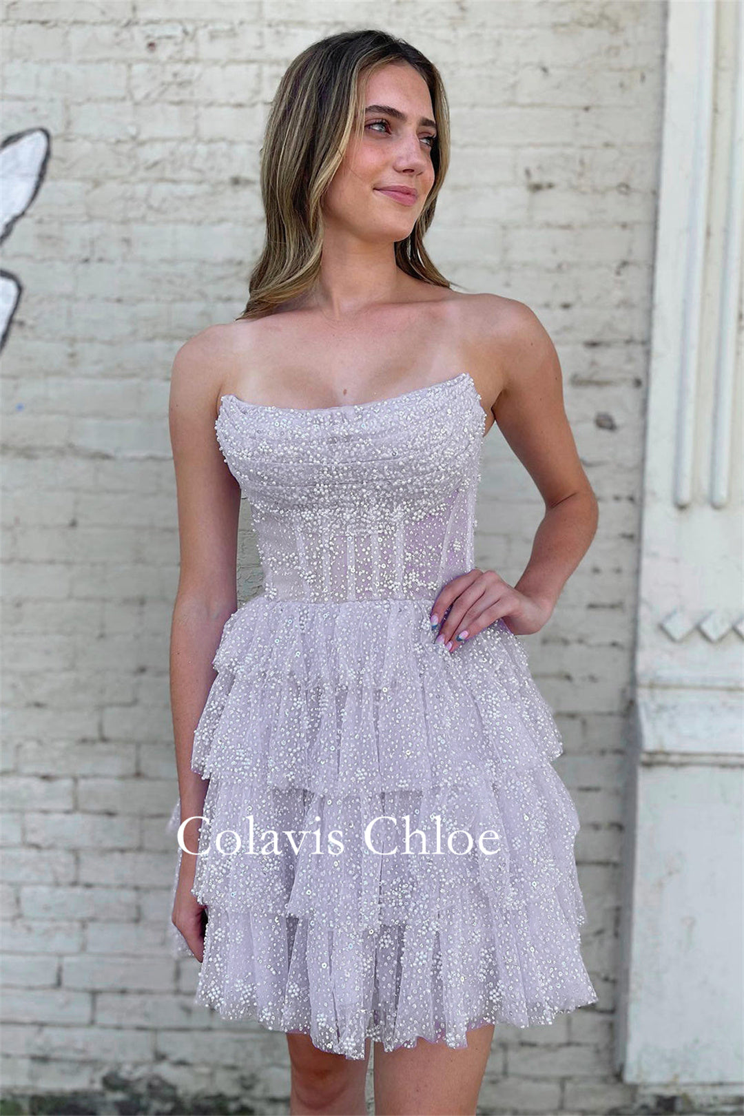 A Line Strapless Tiered Homecoming Dress