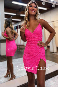 Bodycon V-Neck Sequined Homecoming Dress