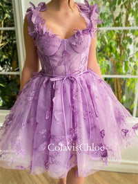 Aline Short Tulle Prom Dress with 3D Butterflies