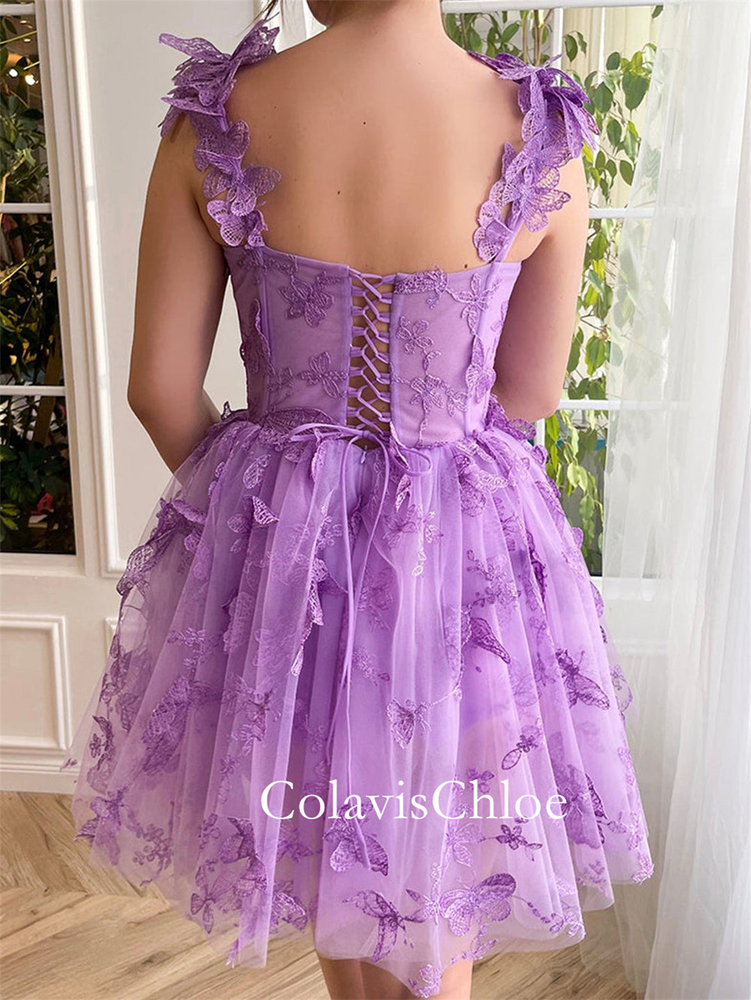 Aline Short Tulle Prom Dress with 3D Butterflies